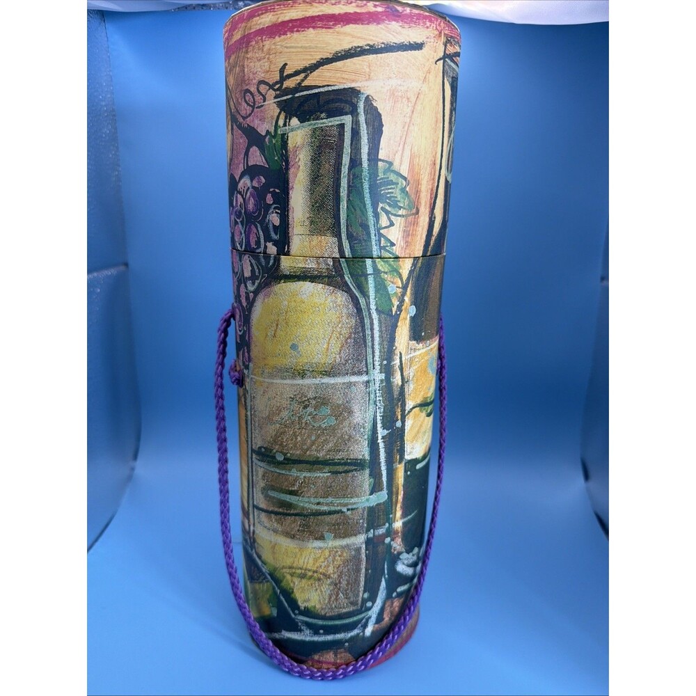 Wine Bottle Tote With Wine Bottles and Wine Glasses Carrying Cord 13” Tall - Picture 1 of 5